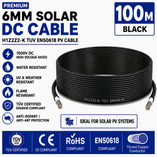Leader Premium 6mm Solar DC Cable 100m Black H1Z2Z2-K TUV EN50618 PV Cable 1500V AD7 Leader Premium 6mm Solar DC Cable 100m Black H1Z2Z2-K TUV EN50618 PV Cable 1500V AD7