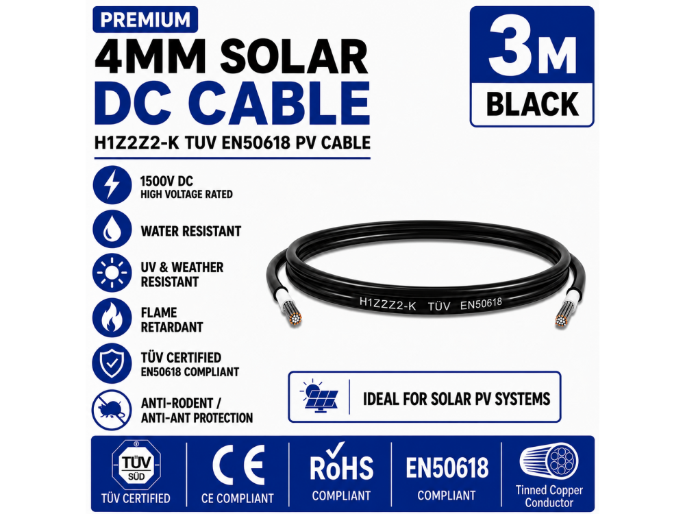 leader 4mm Solar DC Cable Black H1Z2Z2-K TUV EN50618 PV Cable 1500V AD7 Cut to Length 3m leader 4mm Solar DC Cable Black H1Z2Z2-K TUV EN50618 PV Cable 1500V AD7 Cut to Length 3m