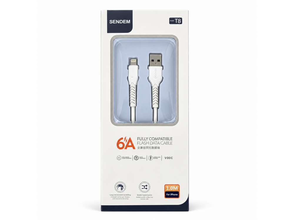 Free Shipping - T8-8Pin-W Pack of 3 USB-A to 8-Pin For iPhone 1m 6A White Charge Cable UK Seller Free Shipping - T8-8Pin-W Pack of 3 USB-A to 8-Pin For iPhone 1m 6A White Charge Cable UK Seller
