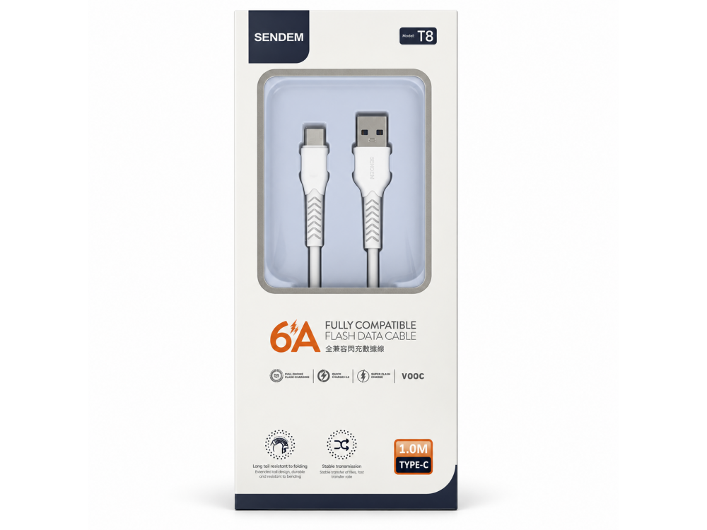 Free Shipping - T8TypeC-W Pack of 3 USB-A to USB-C 1m 6A White Fast Charging Cable UK Seller Free Shipping - T8TypeC-W Pack of 3 USB-A to USB-C 1m 6A White Fast Charging Cable UK Seller