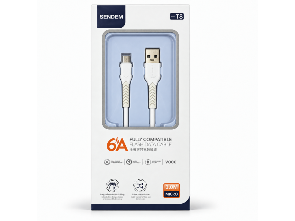 Free Shipping - T8Micro-W Pack of 3 USB-A to Micro-USB 1m 6A White Fast Charging Cable UK Seller Free Shipping - T8Micro-W Pack of 3 USB-A to Micro-USB 1m 6A White Fast Charging Cable UK Seller
