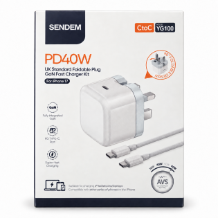 YG100 SENDEM PD40W GaN UK Foldable Plug Charger USB-C to USB-C Cable UK Seller YG100 SENDEM PD40W GaN UK Foldable Plug Charger USB-C to USB-C Cable UK Seller