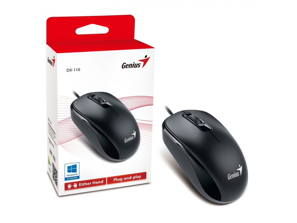 Genius DX-110 Wired PS2 Plug and Play Mouse, 1000 DPI Optical Tracking, 3 Button with Scroll Wheel, Ambidextrous Design with 1.5m Cable, Black